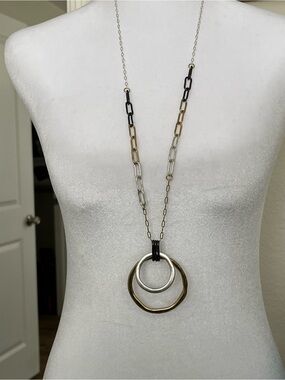 SWEET LOLA Circle Silver Gold Pendant Necklace 38" Adjustable